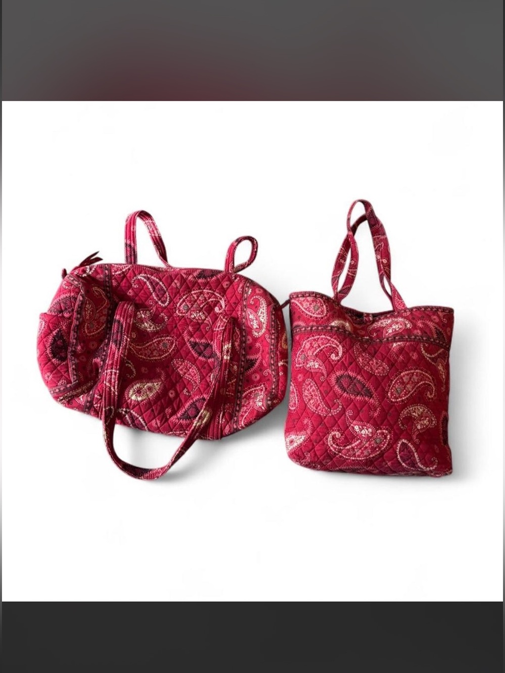Y2K Retired Vera Bradley Mesa Red Paisley Tote Bag Small Duffel Bag Bundle of 2